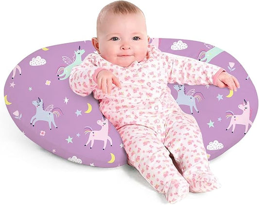 Little Grape Land Nursing Pillow for Infants, Breastfeeding Pillows, Baby Support Pillow for Nursing, Bottle Feeding, Tummy Time with Machine Washable Cover & Breathable Filling, Unicorn