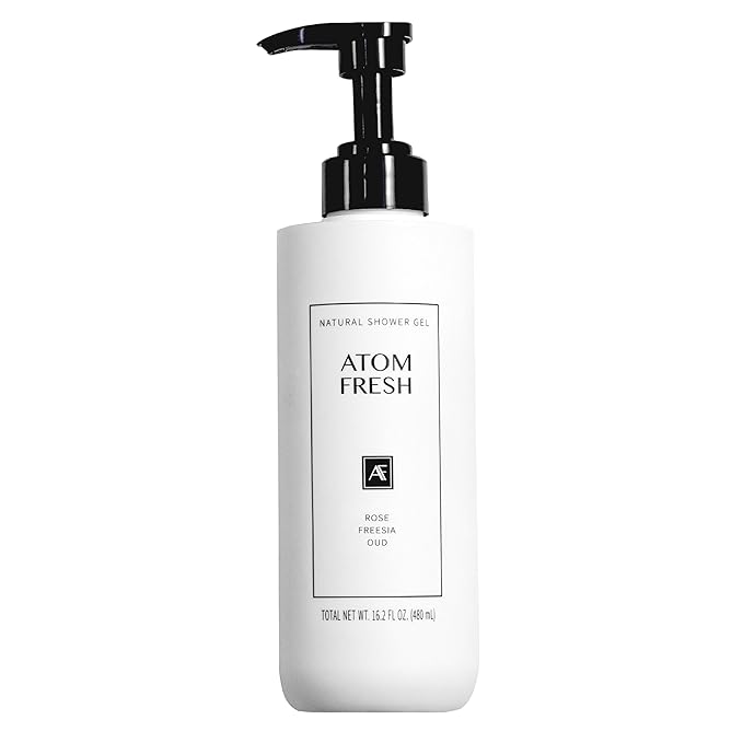 Atom Fresh Sulfate Free Body Wash for Sensitive Skin, Rose Fressia Oud Scented Natural Body Shower - Moisturizing Shower Gel & Gentle Cleanser for Women's Body Care, 16.2 oz Luxury Beauty Products