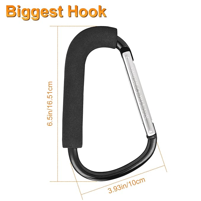 2 Pack Stroller Hooks,6.3" Large Stroller Clips,Stroller Hook for Hanging Diaper Bags and Shopping,Universal Stroller Accessories for Mommy,Large Carabiner Clip Heavy Duty