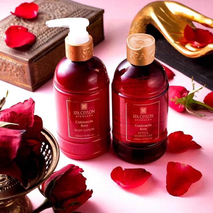 Spa Ceylon Cardamom Rose Bath and Body Duo Set Luxury Gentle Body Wash and Lotion Set with Organic Natural Ingredients | Aromatherapy Bath Set | 250ml x 2