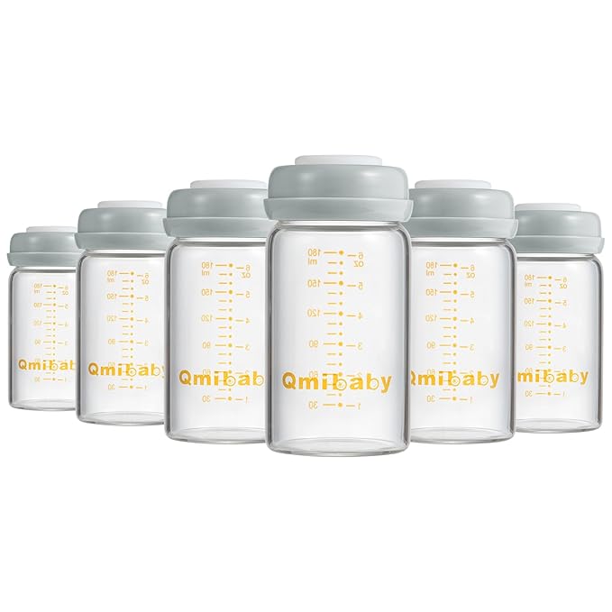 Breast Milk Storage Bottles 180ml 6oz BPA-Free Leak-Proof Baby Bottle for Breastmilk Storage Wide Neck Bottles with Screw Ring Sealing Disk Breastfeeding (Grey, 180ml-6Packs)