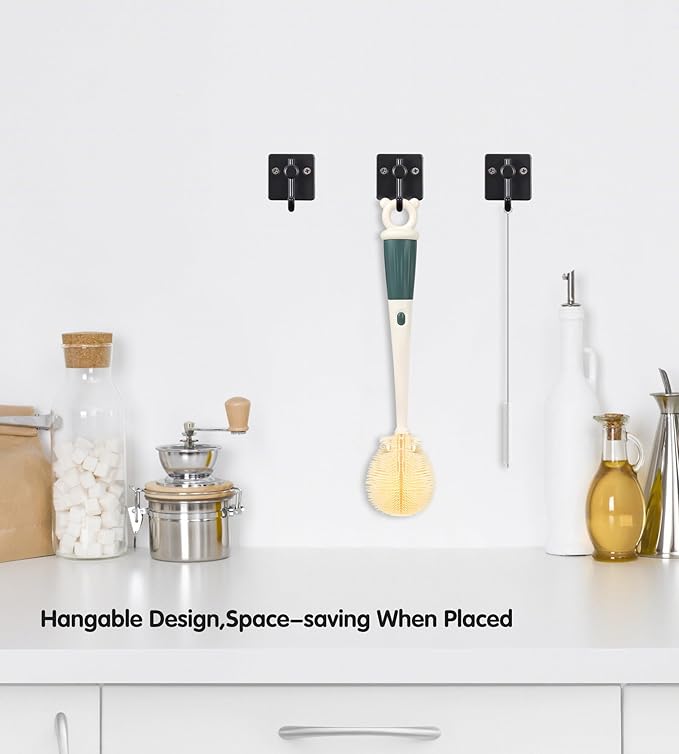 Long Handle Bottle Cleaning Brush Set, 4-in-1 Silicone Baby Bottle Cleaner Brush Kit, Multifunctional Water Bottles Washer for Travel, Baby Bottles, Breast Pump, Spout, Nipple & Straw