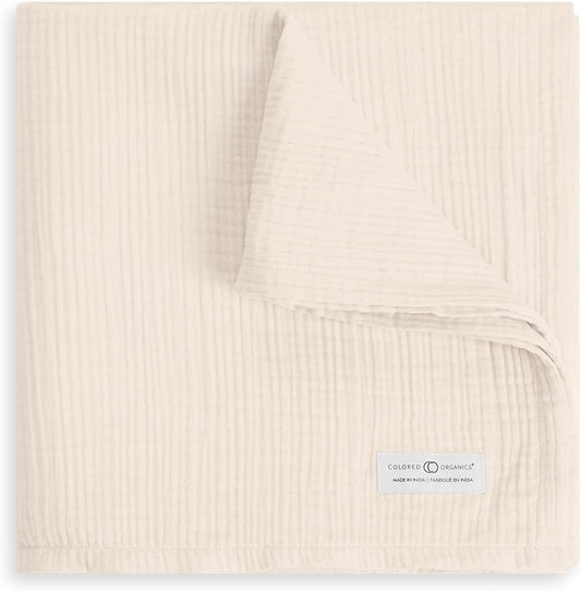 Colored Organics Baby Organic Cotton Swaddle - Infant Receiving Blanket - Natural Muslin