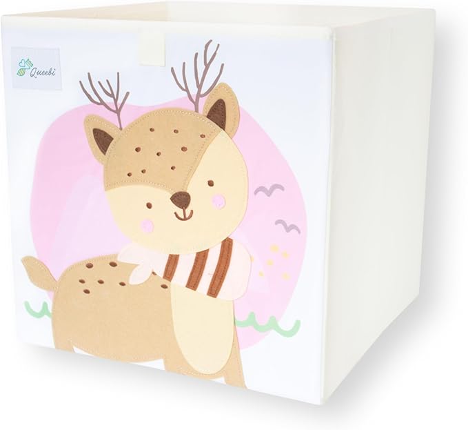 Storage Cube- Organizer for Nursery, Playroom, Bedroom, Closet. Foldable Box 13x13x13 inches. Children's Toy Box, Diaper Caddy, Clothing Basket, Book Bin, Baby Essentials & Gift (Deer)
