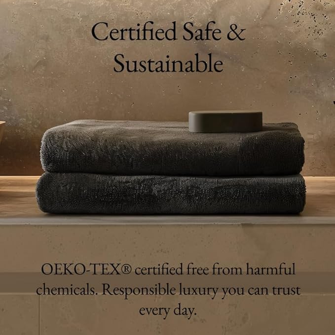 Italic Serene Ultraplush Cotton Bath Towels, 4-Pack (2 Sets of 2), Charcoal, Large, 800GSM, 100% Cotton, Heavy Duty, Resort Grade Towels (Charcoal)