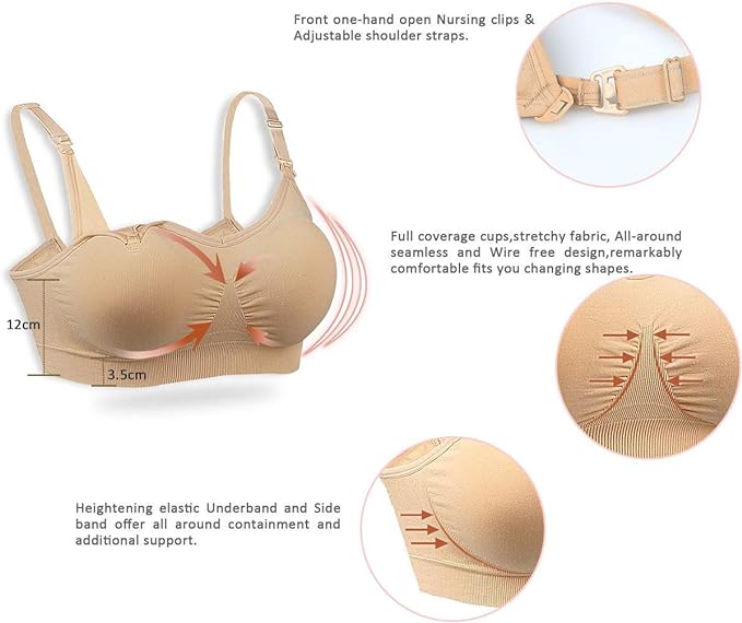 GXXGE 4Pack Nursing Bra for Breastfeeding Maternity Bras Push Up Silk Seamless Pregnancy Bralette Underwear