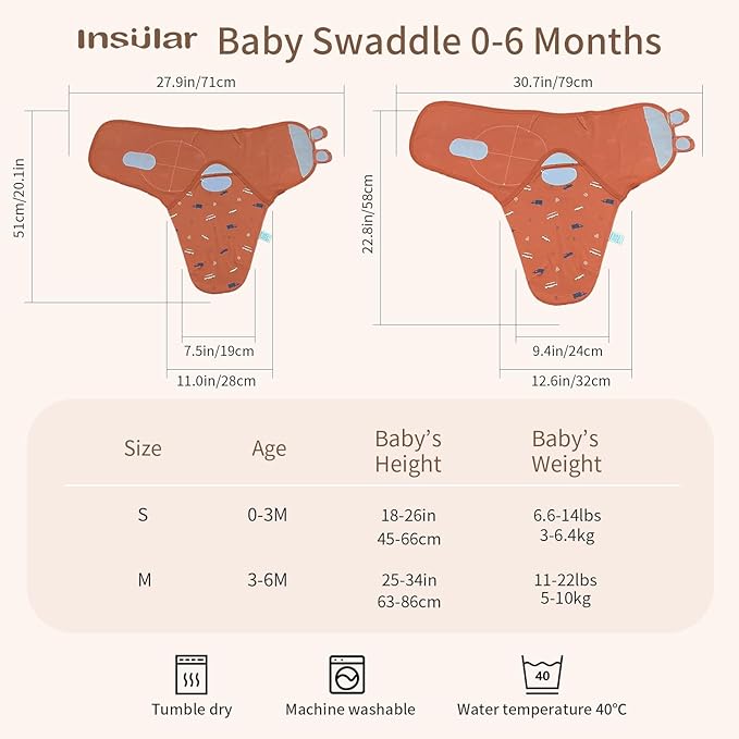 insular Baby Swaddle Wrap, Swaddle Blanket for Newborn and Infant, Adjustable Velcro Swaddling Set for Boy and Girl, Soft Cotton Baby Sleep Sack 3 Pack, Orange Car, Medium(3-6 Month)