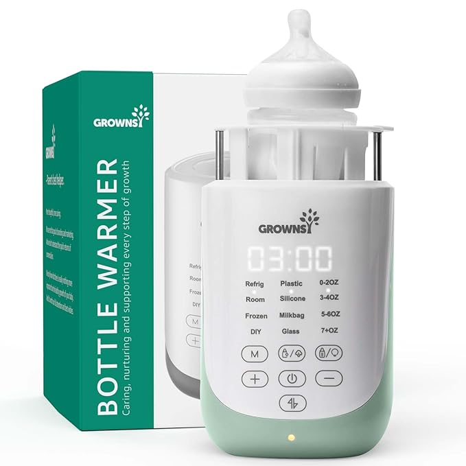 Grownsy Nutri Bottle Warmer with Innovative Auto-Lift Feature, 10-in-1 Fast Baby Bottle Warmer with Night Light, Retain Nutrients Milk Warmer for All Bottles