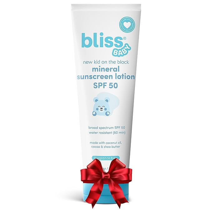 Bliss Baby Sunscreen, Premium SPF 50 Sunscreen Mineral Lotion, Natural Zinc Oxide, Hypoallergenic, Non-toxic, Water-Resistant, Vegan, Sensitive Skin - For Babies, Toddlers, Kids & Whole Family