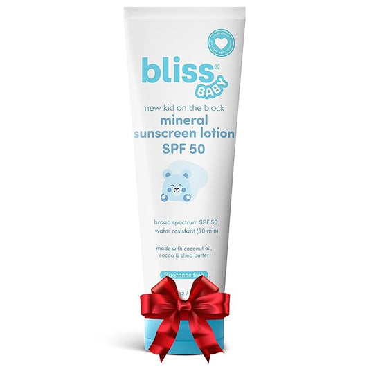 Bliss Baby Sunscreen, Premium SPF 50 Sunscreen Mineral Lotion, Natural Zinc Oxide, Hypoallergenic, Non-toxic, Water-Resistant, Vegan, Sensitive Skin - For Babies, Toddlers, Kids & Whole Family