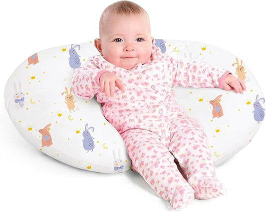 Little Grape Land Nursing Pillow for Infants, Breastfeeding Pillows, Baby Support Pillow for Nursing, Bottle Feeding, Tummy Time with Machine Washable Cover & Breathable Filling, Rabbit