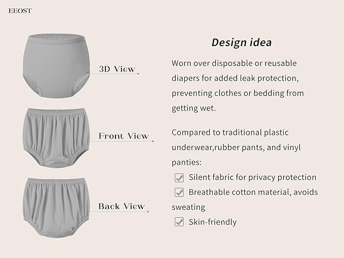 Adult Diaper Cover for Incontinence Noiseless Leak-Protection Underwear Waterproof Plastic Pants Over Diapers Waterproof Rubber Pants (Gray, 5XL)