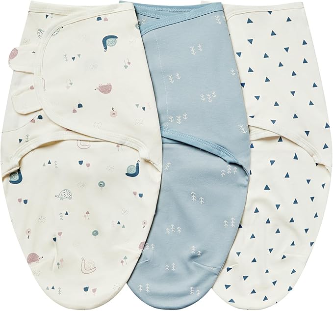 insular Baby Swaddle Wrap, Swaddle Blanket for Newborn and Infant, Adjustable Velcro Swaddling Set for Boy and Girl, Soft Cotton Baby Sleep Sack 3 Pack, Snail&Hedgehog, Medium(3-6M)