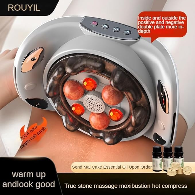 ROUYIL2024 New Real Stone Needle Belly kneading Instrument, Abdominal Cellulite Massager,high and Low Massage Head, Constant Temperature hot Compress, Three Levels of Strength,White