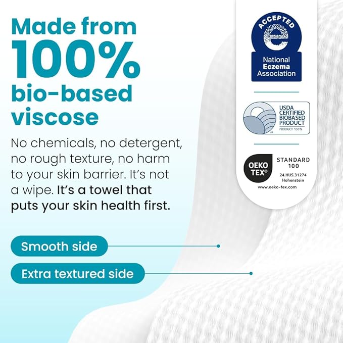 Clean Skin Club Blemish Control Clean Towels® XL, Compostable Face Towels, Light Exfoliation for Oily Skin, Eczema Association Accepted Disposable Face Towelette, Makeup Remover Dry Wipes, 50 count