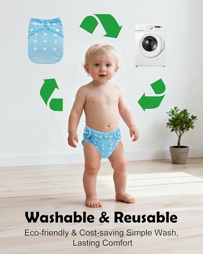 ALVABABY 6 Pack Baby Cloth Diapers Warm for Autumn and Winter with 6pcs 4-Layers Rayon from Bamboo Inserts,Cloth Diaper Covers Adjustable Washable Reusable for Baby Girls and Boys 6BMR01