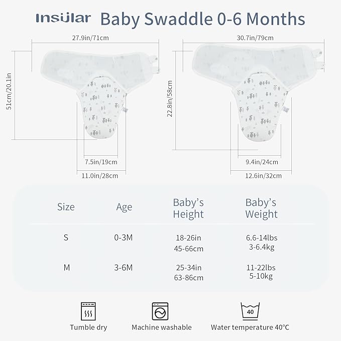 insular Baby Swaddle Wrap, Swaddle Blanket for Newborn and Infant, Adjustable Velcro Swaddling Set for Boy and Girl, Soft Cotton Baby Sleep Sack 3 Pack, Beige Sheep, Medium(3-6M)