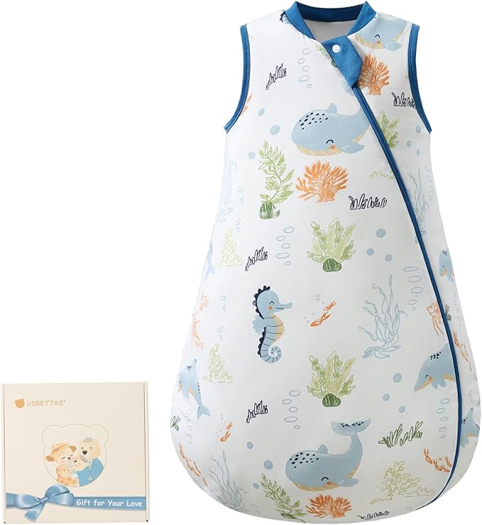 1.0 Tog 2.5 Tog Baby Sleep Sack, 100% Cotton Baby Sleeping Bag 3-24M, 2-Way Zipper Baby Wearable Blanket