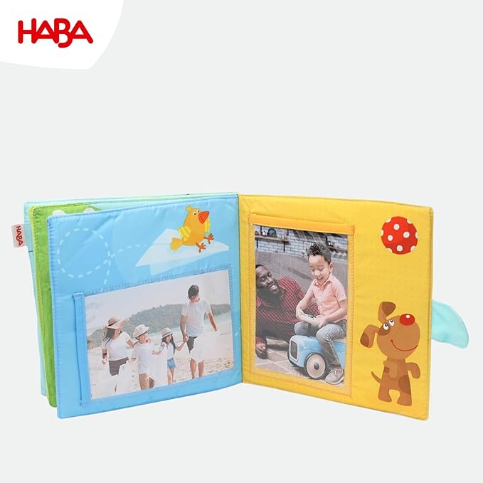HABA My First Photo Album - Soft Fabric Baby Book, Baby Album Fits (8) 4"x6" Photos, Sensory Toys for Babies, Baby Books 12-18 Months & Up