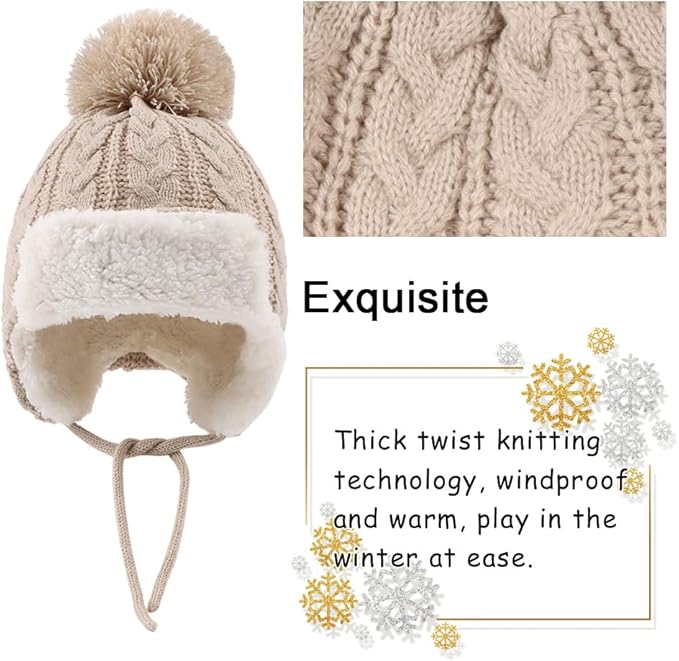 Winter Kids Beanie Hat Baby Knitted Hats Fleece Earflap Beanie Windproof Warm Toddler Beanies Boys Girls 0-8 Years