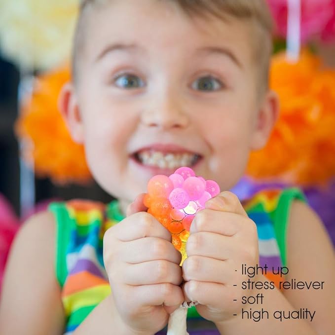 ArtCreativity Light-Up Squeeze Mesh Grape Stress Balls, Pack of 2, LED Squeeze Balls with Glitter, Stress Relief Fidget Sensory Toys for Autistic Children, Gifts, Party Favors, for Kids and Adults