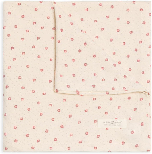Colored Organics Baby Organic Cotton Swaddle - Infant Receiving Blanket - Carla Floral/Punch
