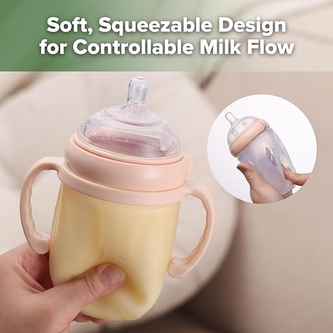 haakaa Gen. 3 Silicone Baby Bottle 250ml /8.4oz – Baby Bottles for Babies 6M+, BPA-Free Breastfeeding Baby Bottle with Natural Latch, Variable Flow Anti-Colic Silicone Baby Bottle– Peach