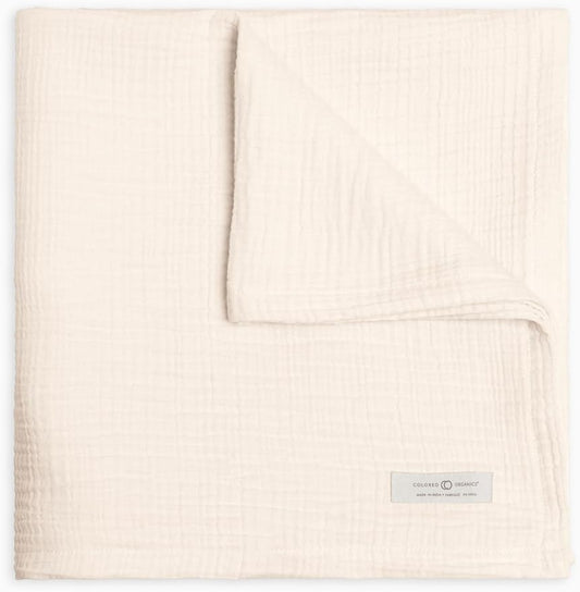 Colored Organics Baby Organic Cotton Swaddle - Infant Receiving Blanket - Ivory Muslin