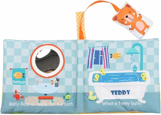 Teddy Bear Baby Book Activity Quiet Cloth Soft Books Developmental Toys Interactive Baby Books for Babies Toddlers Infants, Tummy Time Mirror Toy Gifts for Boys Girl, Goodnight W Box