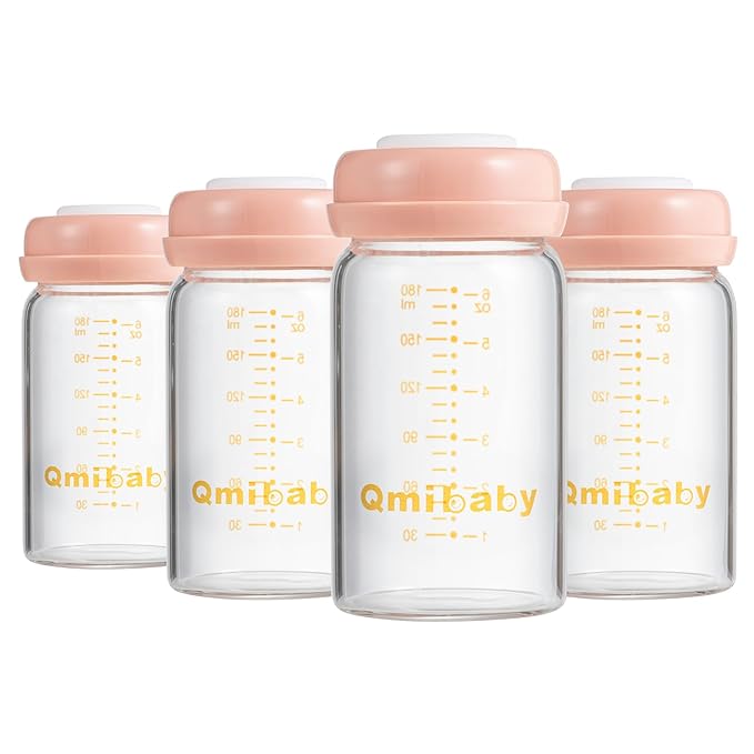 Breast Milk Storage Bottles 180ml 6oz BPA-Free Leak-Proof Baby Bottle for Breastmilk Storage Wide Neck Bottles with Screw Ring Sealing Disk Breastfeeding (Pink, 180ml-4Packs)