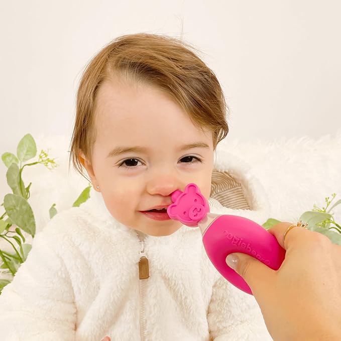 oogiebear: Baby Nasal Aspirator - Safe Booger & Earwax Remover for Newborns, Infants, Toddlers - Better Syringe, Airtight Suction, Nose Sucker - Essential Baby Stuff, Diaper Bag Must-Haves, Pink