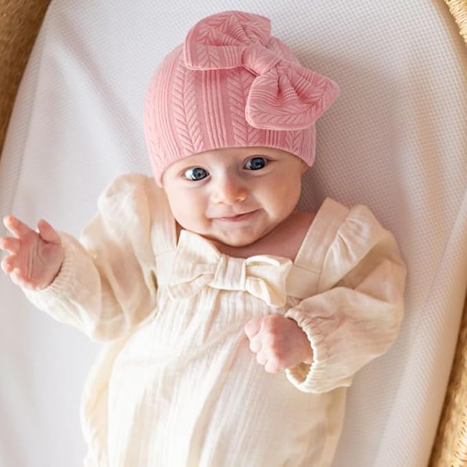 Newborn Baby Hats and Mittens Set Infant Bow Beanie Cap Toddler Gloves Newborn Hospital Hats for Baby Boy Girl 0-6 Months