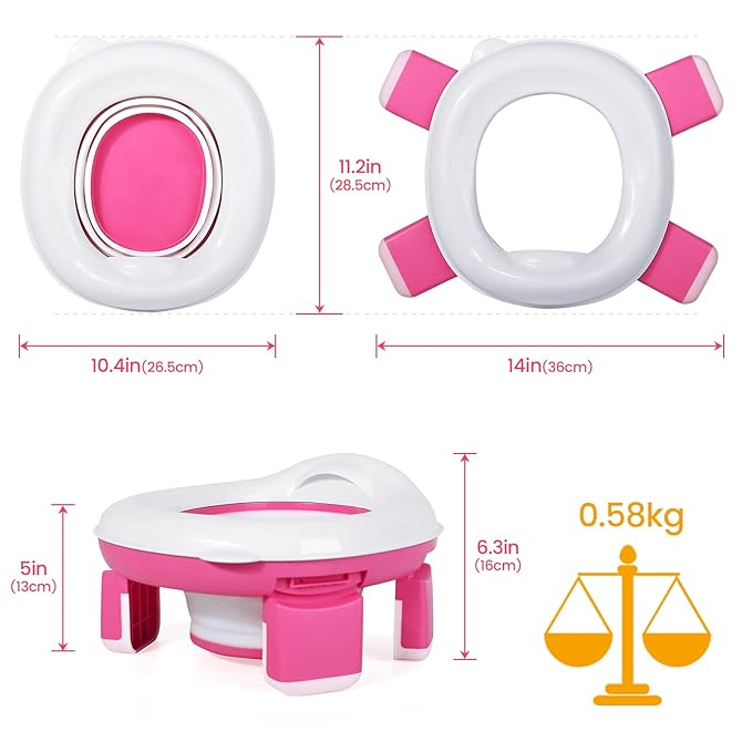 Orzbow Portable Potty Seat for Toddler Travel, Potty Training Toilet for Boys and Girls 18+ Months, Includes Storage Bag and 40pcs Disposable Liners, Travel Toddler Toilet Seat with Splash Guard, Pink