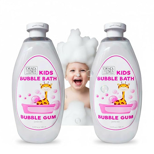Dead Sea Collection Bubble Bath Kids with Bubble Gum Scent - Cleansing and Moisturizing Liquid Bath Pure Dead Sea Minerals - Pack of 2 Large Bottles (67.6 fl.oz)