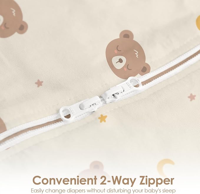 Baby Swaddle 0-2 Months, Cotton Arm-In Zipper Sleep Sack, Wearable Blankets Wrap for Newborn Infant Girls, Boys (Bear, Star Moon, Pack of 2)