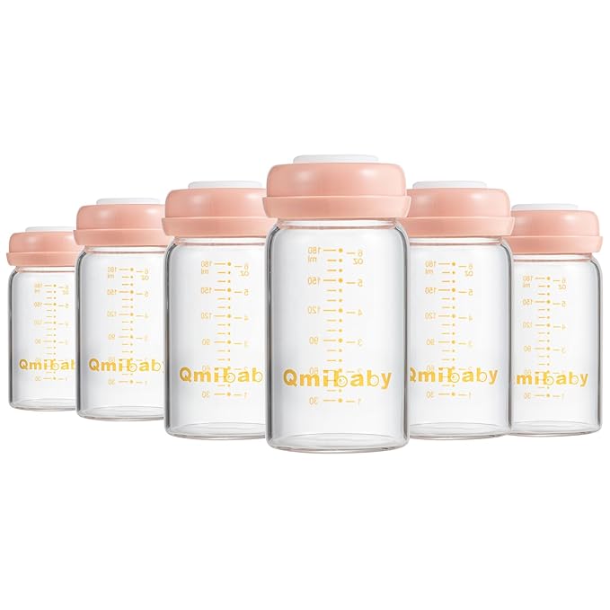 Breast Milk Storage Bottles 180ml 6oz BPA-Free Leak-Proof Natural Baby Bottle for Breastmilk Storage Wide Neck Bottles with Screw Ring Sealing Disk Breastfeeding (Pink, 180ml-6Packs)