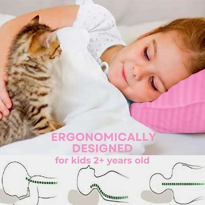 kinder Fluff Children Pillows for Bed (2X) 14x20in- The Only Kids Pillow 300T Cotton Shell & Down Alternative Fill - Travel Pillow for Children Bedding Set Sleeping Pillow Floor Bed Pillows- Pink- M