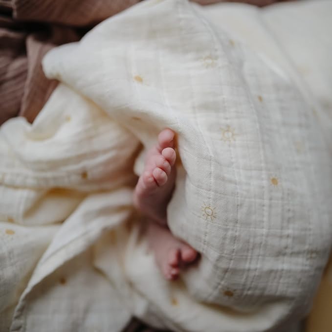 mushie Muslin Baby Swaddle Blanket | 100% Organic Cotton (Sun)