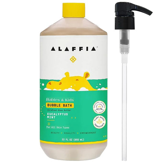 Alaffia Babies & Kids Bubble Bath, Eucalyptus Mint, Pump Included – Gentle Cleanser with Raw Shea Butter and Lemon Balm, 32 Fl Oz