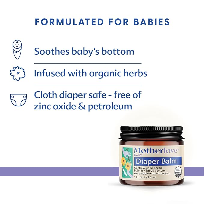 Motherlove Diaper Balm (4 oz) Organic Herbal Diaper Rash Cream—Cloth diaper Safe, Zinc Oxide- & Petroleum-Free