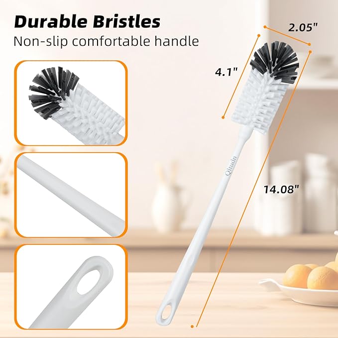 2 Pack 14 Inch Bottle Brush & 12 Inch Straw Brush Cleaner Set - Heavy Duty Kitchen Bottle Brushes for Cleaning Water Bottles, Baby Bottles, Mugs, Sippy Cups & Tumblers, Lab Use