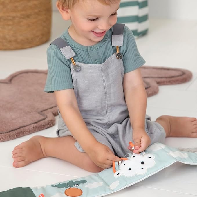 Done by Deer Fold-Out Soft Book Croco Green - Baby Activity Toy for Curious Little Minds and Fingers - High Contrast Patterns - Crinkle Baby Toys - Baby Tummy time Toys