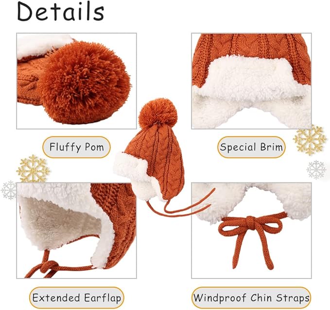 Winter Kids Beanie Hat Baby Knitted Hats Fleece Earflap Beanie Windproof Warm Toddler Beanies Boys Girls 0-8 Years