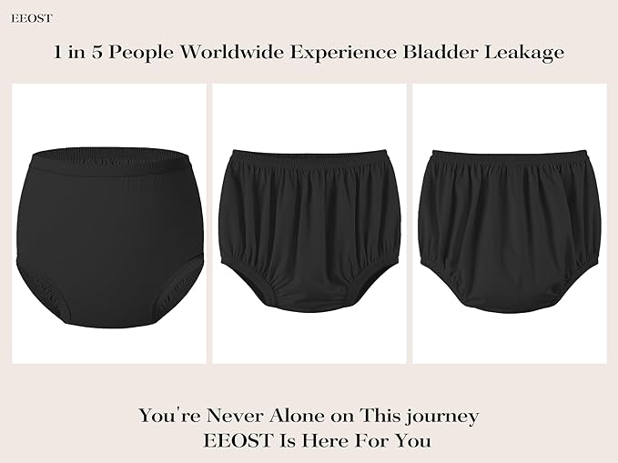 Adult Diaper Cover for Incontinence Noiseless Leak-Protection Underwear Plastic Pants Over Diapers Waterproof Rubber Pants (Black, Medium)