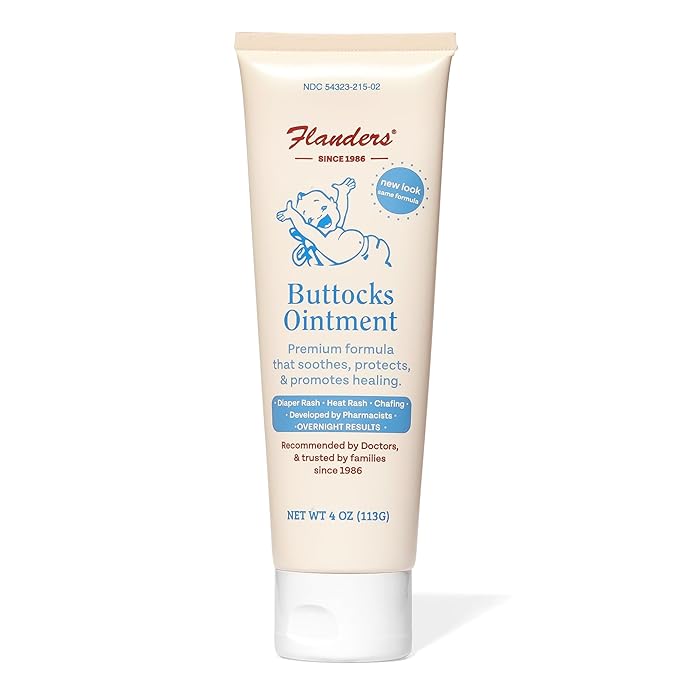 Flanders Buttocks Ointment - Diaper Rash Cream for Treatment & Prevention, Pharmacist Developed, Heat Rash & Chafing in Infants to Adults, Instant Relief (4oz Tube)