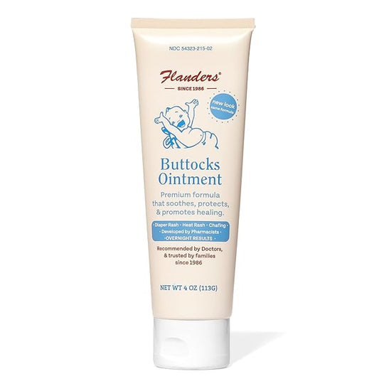 Flanders Buttocks Ointment - Diaper Rash Cream for Treatment & Prevention, Pharmacist Developed, Heat Rash & Chafing in Infants to Adults, Instant Relief (4oz Tube)