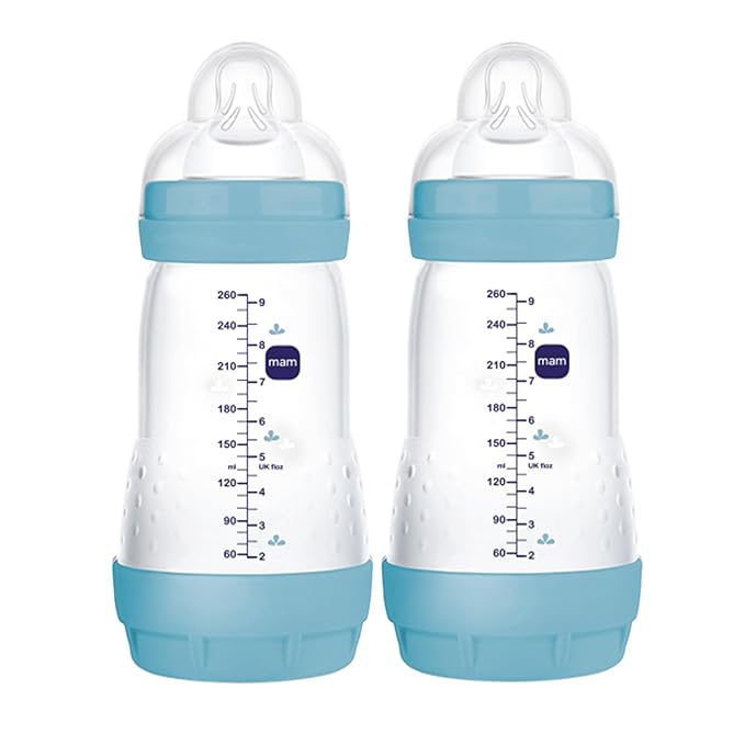 MAM Easy Start Anti-Colic Baby Bottle 9 oz, Medium Flow, Breastfeeding-Like Silicone Nipple Bottle, Reduces Colic, Gas, & Reflux, Easy-to-Clean, BPA-Free, Vented Baby Bottles for Newborns, 2+ Months