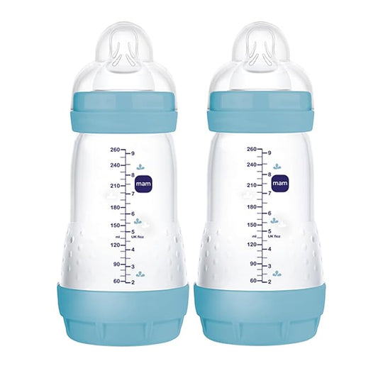 MAM Easy Start Anti-Colic Baby Bottle 9 oz, Medium Flow, Breastfeeding-Like Silicone Nipple Bottle, Reduces Colic, Gas, & Reflux, Easy-to-Clean, BPA-Free, Vented Baby Bottles for Newborns, 2+ Months