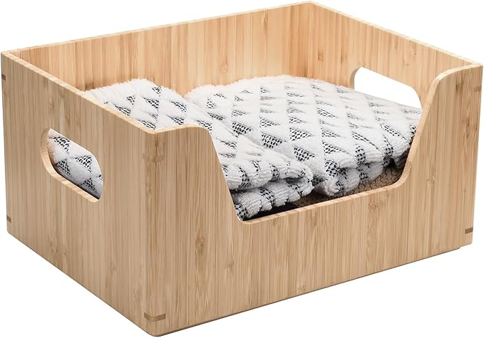 MobileVision Bamboo Storage Box Set Open Front Bin Organizers to use in kitchen pantries, cabinets and countertops 1 Large & 1 Small box included