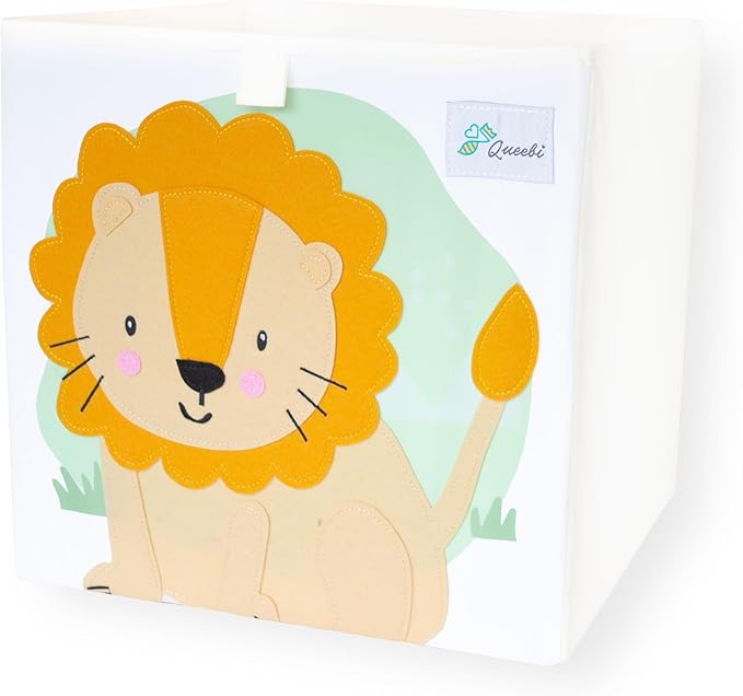 Storage Cube- Organizer for Nursery, Playroom, Bedroom, Closet. Foldable Box 13x13x13 inches. Children's Toy Box, Diaper Caddy, Clothing Basket, Book Bin, Baby Essentials & Gift (Lion)